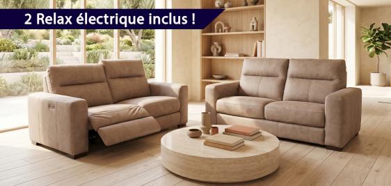 Canapé 3 pl AVEC DEUX RELAX électriques + Canapé 2 pl