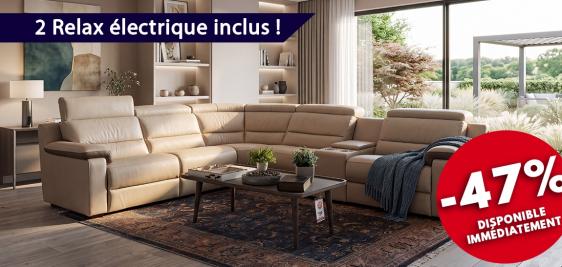 Grand salon d'angle avec relax électrique inclus