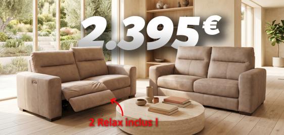 Canapé 3 pl AVEC DEUX RELAX électriques + Canapé 2 pl