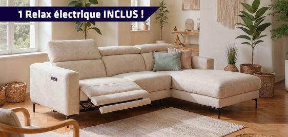 Grand canapé avec un relax INCLUS et chaise longue