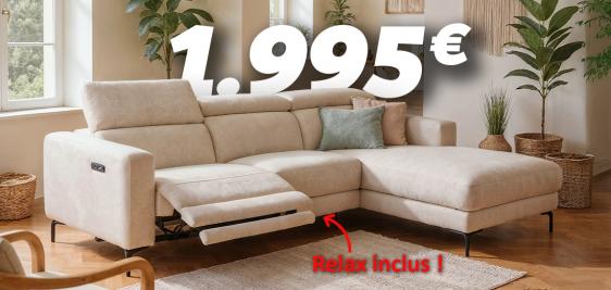 Grand canapé avec un relax INCLUS et chaise longue