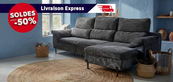 Grand canapé avec chaise longue et assises coulissantes