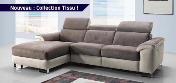 Grand canapé Design avec chaise longue en tissu bicolore