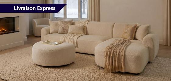 Grand canapé avec chaise longue et pouf