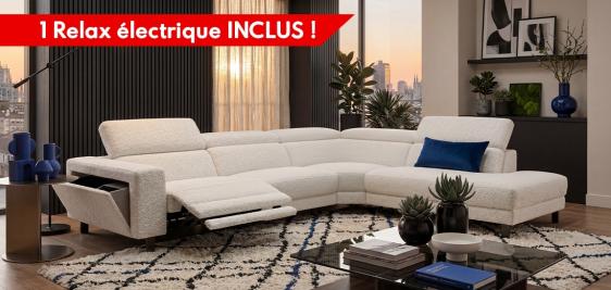 Grand salon d'angle Design avec un relax électrique inclus
