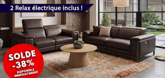 Canapé 3 places AVEC DEUX RELAX et têtières électriques + Canapé 2 places
