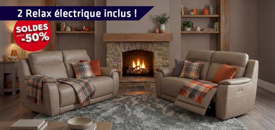 Canapé 3 places AVEC DEUX RELAX électriques + Canapé 2 places