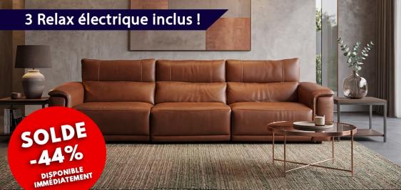 Grand canapé contemporain avec 3 relax électriques inclus
