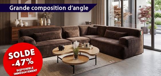 Grand salon d'angle Design en tissu Chocolat