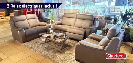 Canapé 3 places AVEC DEUX RELAX électriques + Canapé 2 places + Fauteuil électrique