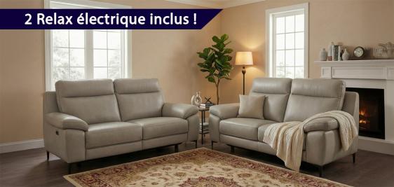 Canapé 3 places AVEC DEUX RELAX électriques + Canapé 2 places