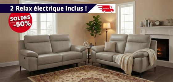 Canapé 3 places AVEC DEUX RELAX électriques + Canapé 2 places