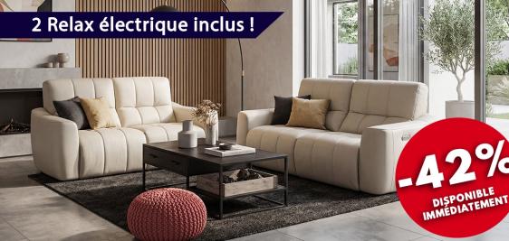 Canapé Design Italien 3 places AVEC DEUX RELAX électriques + Canapé 2 places