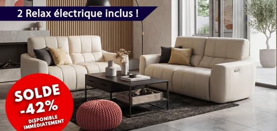 Canapé Design Italien 3 places AVEC DEUX RELAX électriques + Canapé 2 places