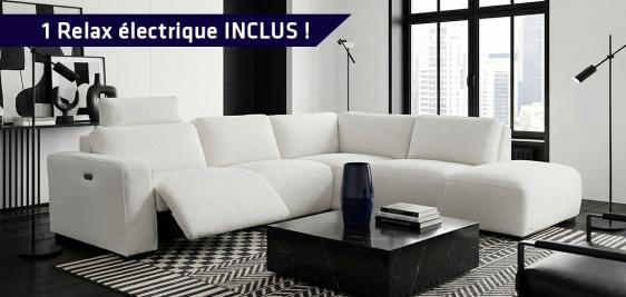 Grand salon d'angle avec un relax électrique inclus