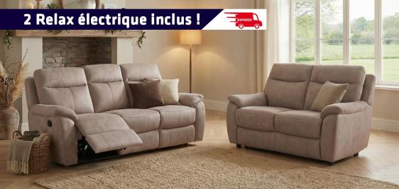 Canapé 3 places AVEC DEUX RELAX électriques + Canapé 2 places