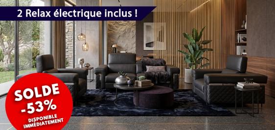 Canapé 3 places + 2 fauteuil relax électriques