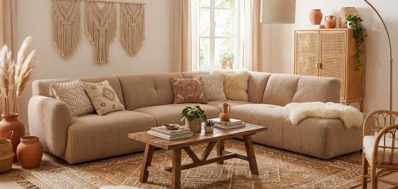 Grand salon d'angle en tissu