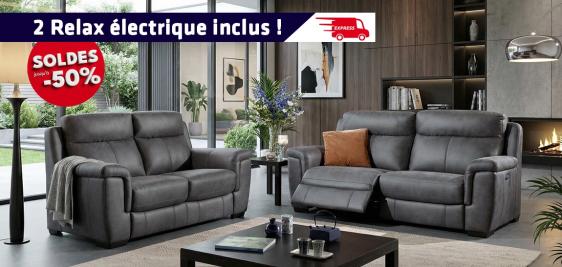 Canapé 3 places AVEC DEUX RELAX électriques + Canapé 2pl