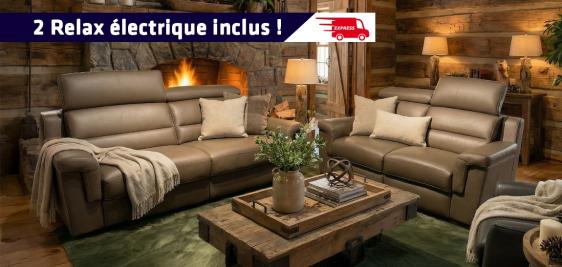 Canapé 3 places AVEC DEUX RELAX électriques + Canapé 2 places